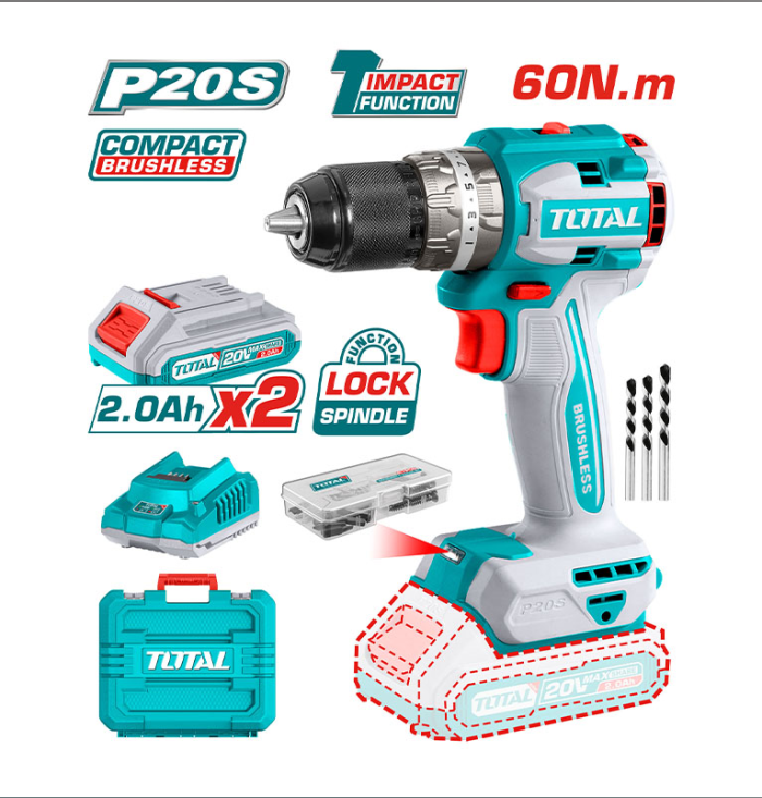 Máy khoan động lực dùng pin 20V Total TIDLI20602 (2 Pin 2.0Ah & Sạc)