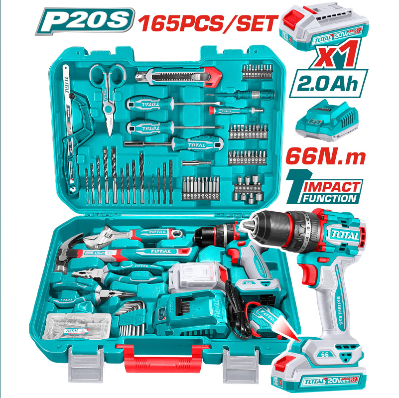 Bộ máy khoan động lực dùng pin 20V Total THKTHP11652 (165 món phụ kiện)