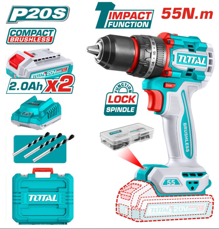 Máy khoan động lực dùng pin 20V Total TIDLI20558 (2 Pin 2.0Ah, 1 Sạc)